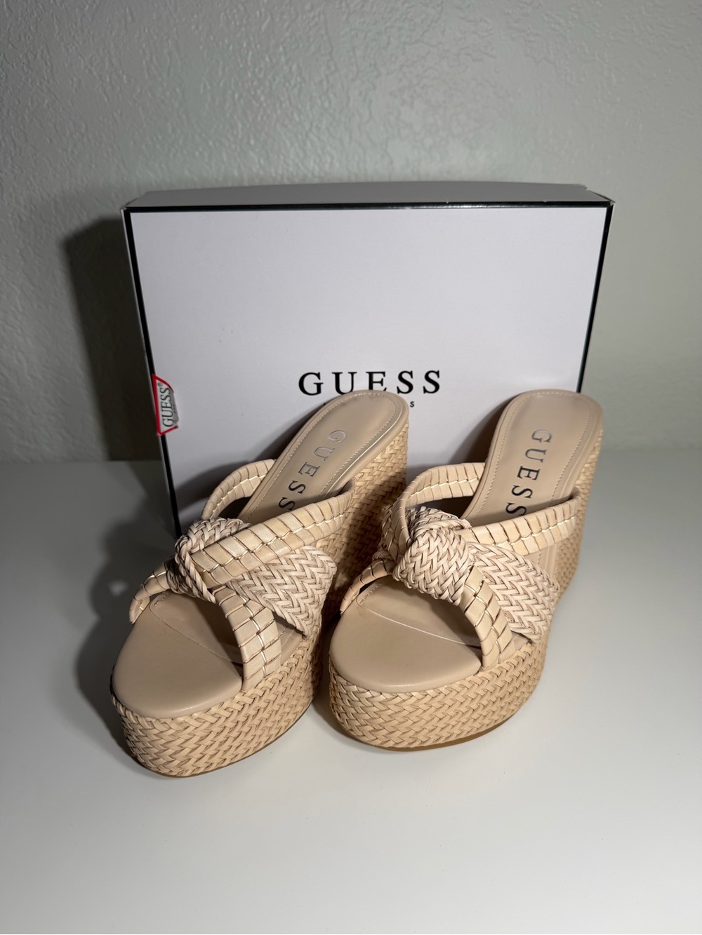 New Guess Eveh Knotted Jute Wrapped Platform Wedge Sandals